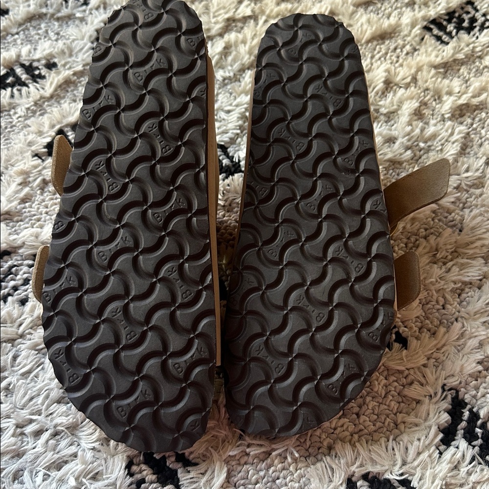 Birkenstock Two-Strap Sandals Beige with Gold Buckles - Picture 5 of 5